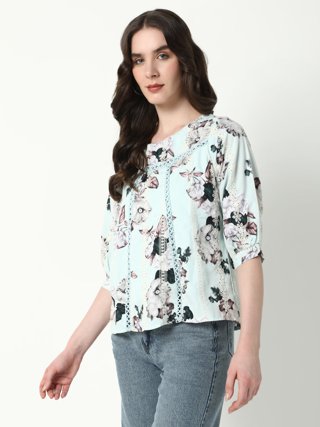 Women Sea Green Floral Top