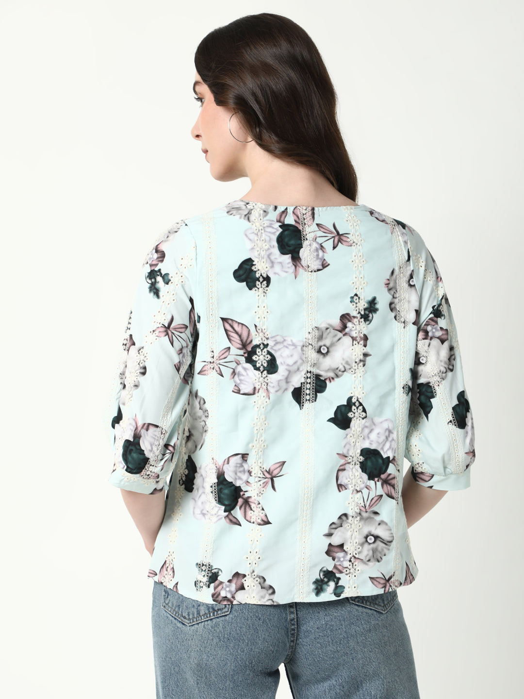 Women Sea Green Floral Top