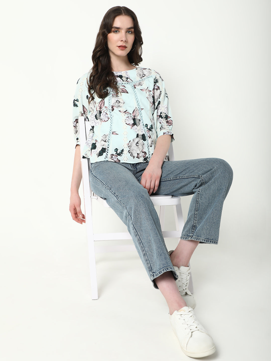 Women Sea Green Floral Top