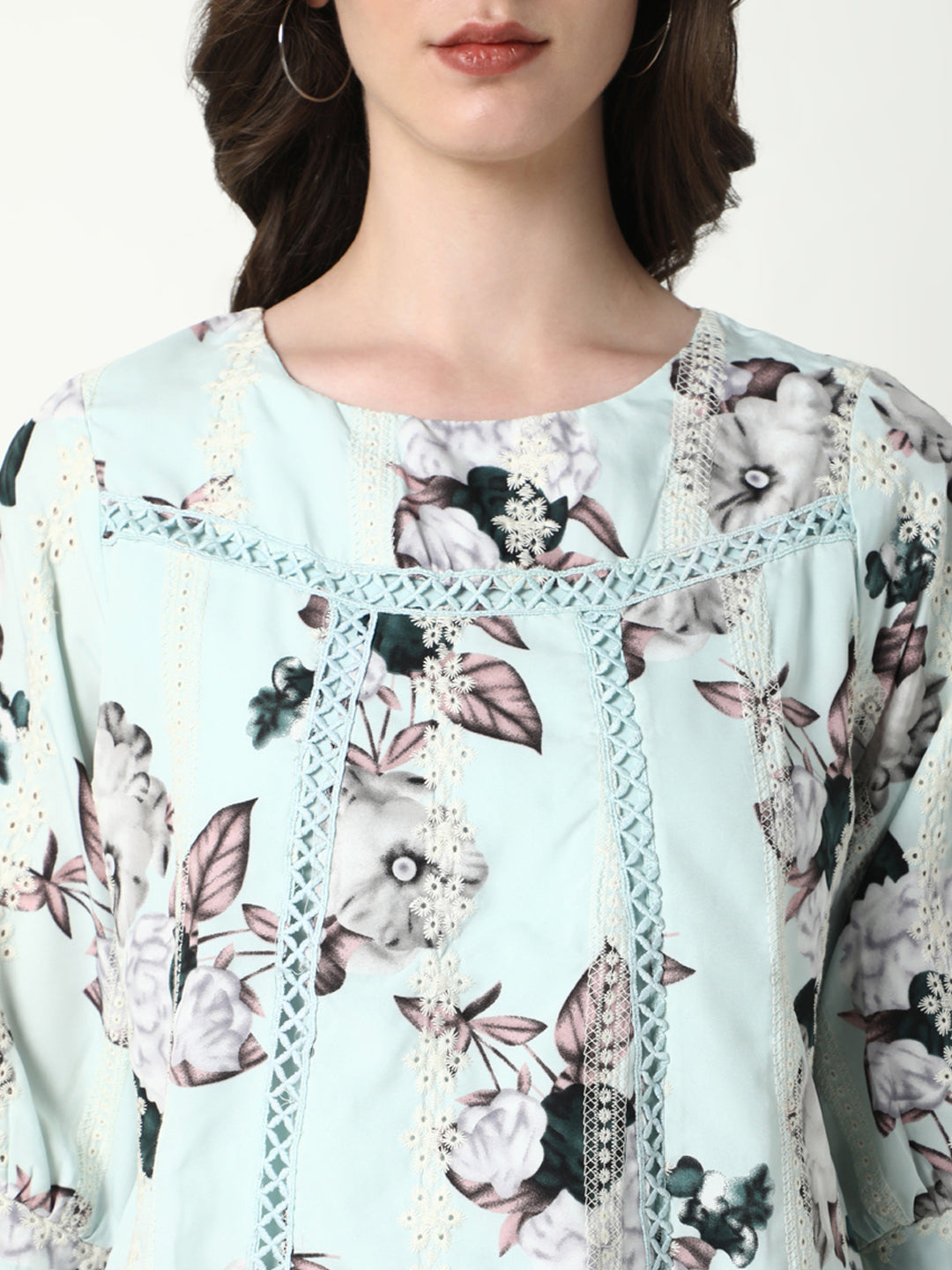 Women Sea Green Floral Top