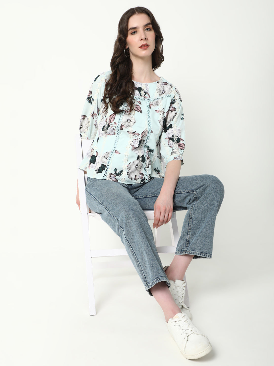 Women Sea Green Floral Top