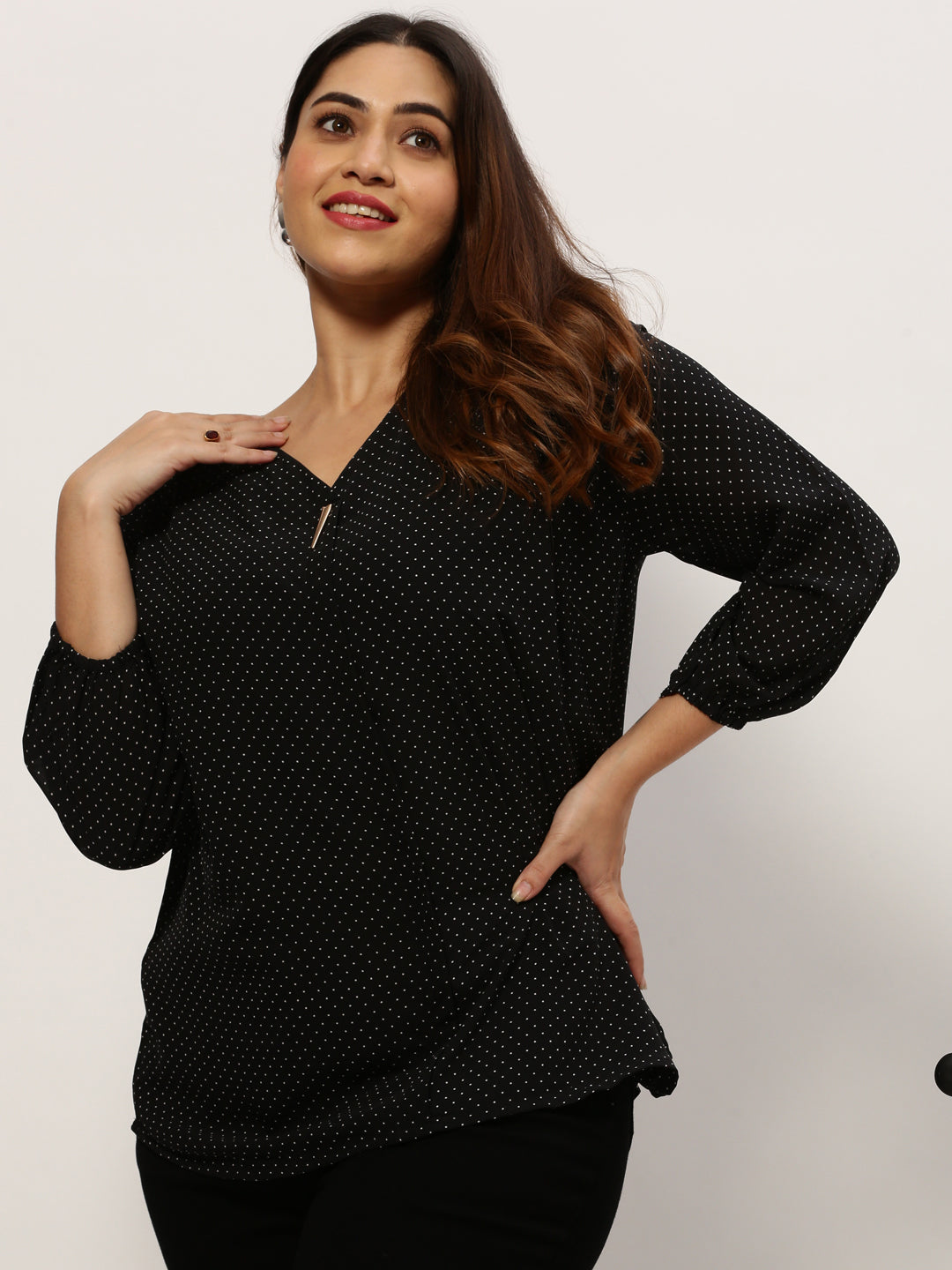 Women Polka Dots Black Top