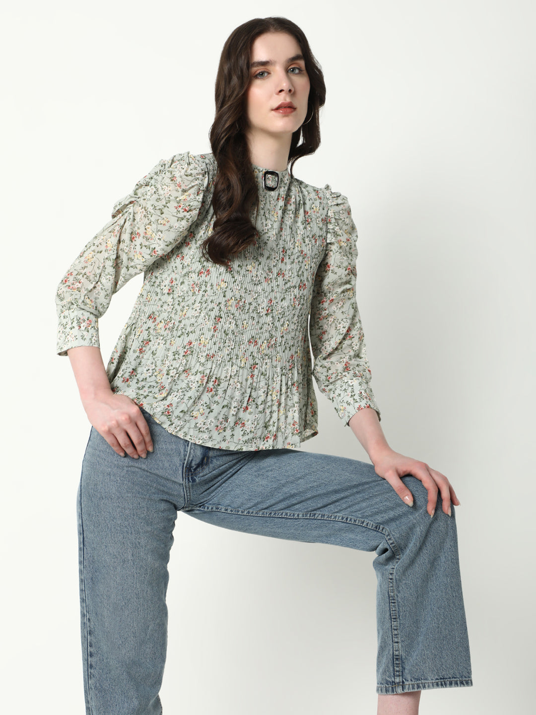 Women Green Floral Top