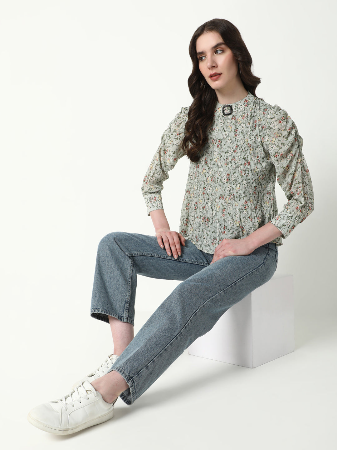 Women Green Floral Top