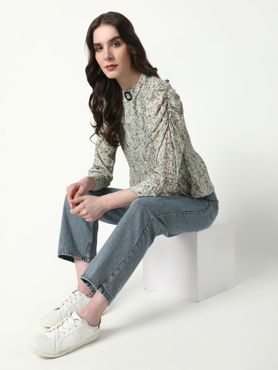 Women Green Floral Top