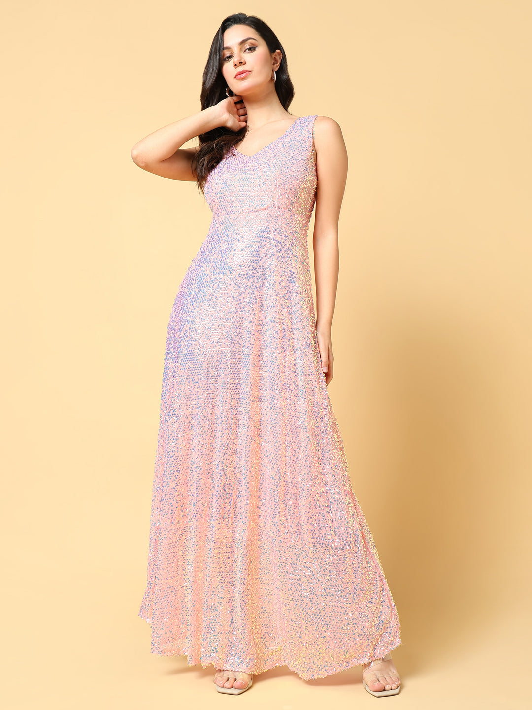 Women Embellished Peach A-Line Dress