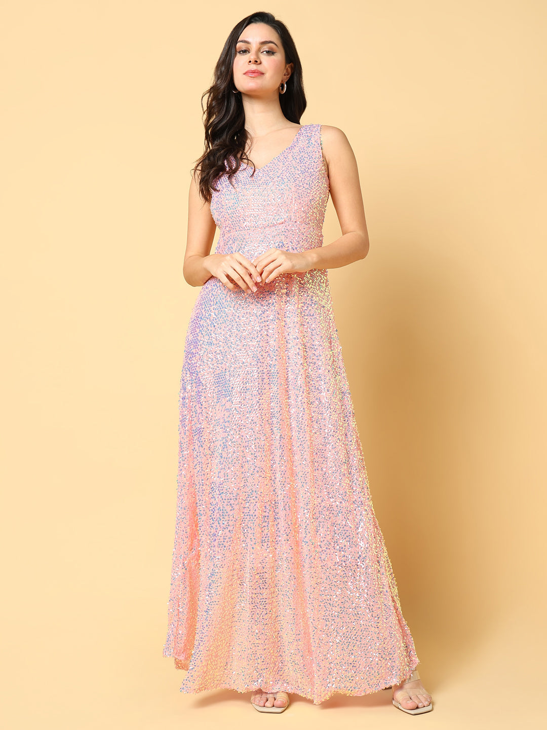 Women Embellished Peach A-Line Dress