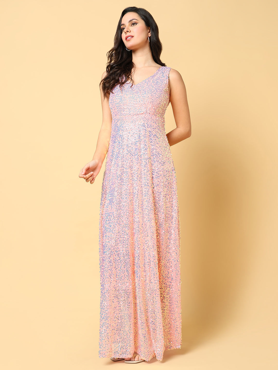 Women Embellished Peach A-Line Dress