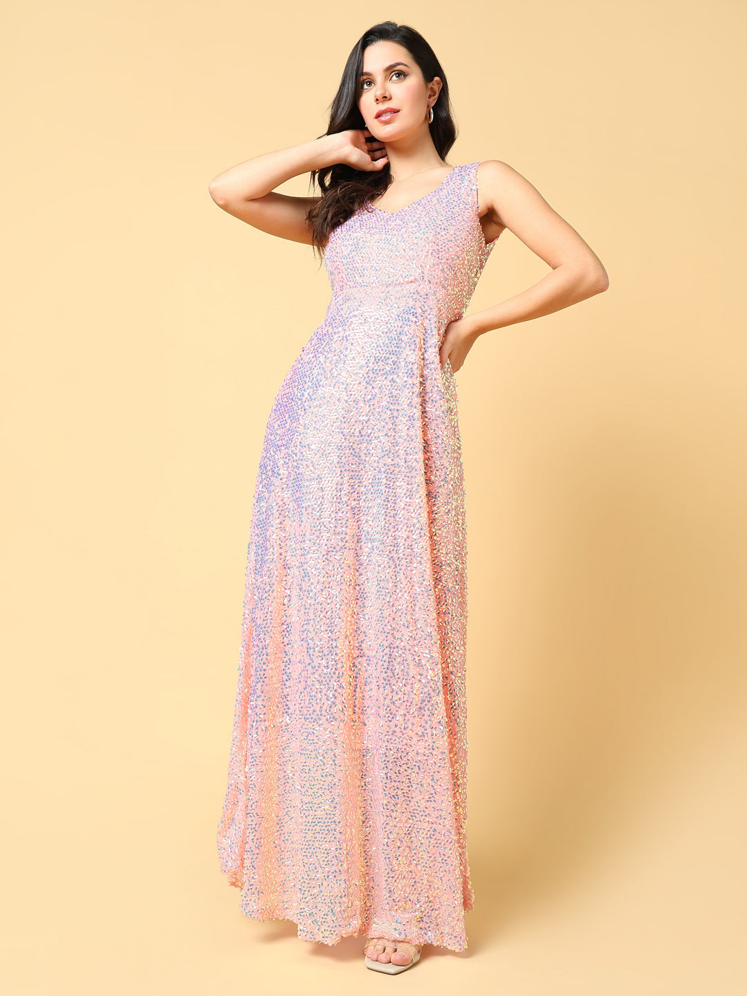 Women Embellished Peach A-Line Dress