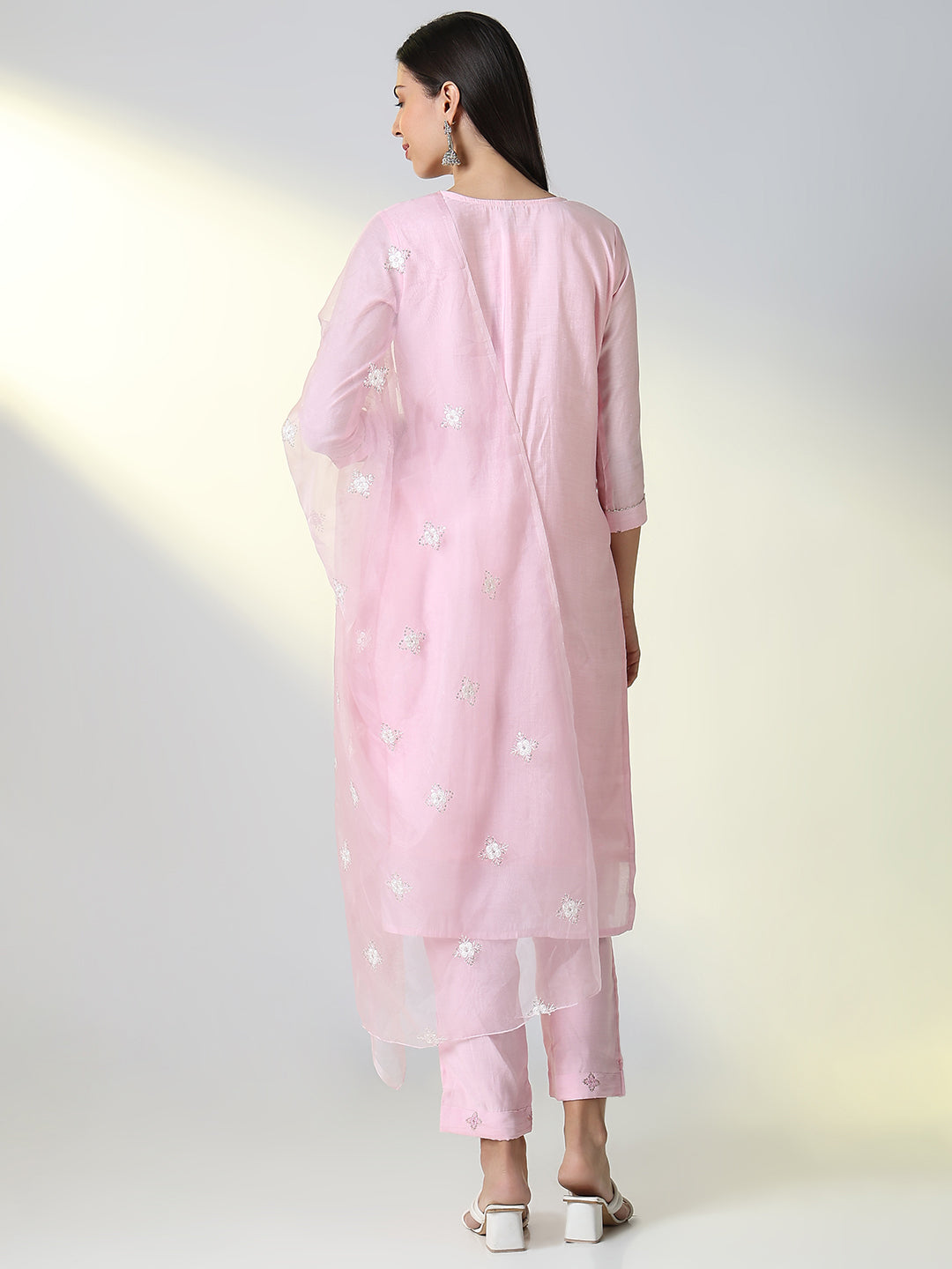 Women Pink Solid Straight Kurta Set with Dupatta