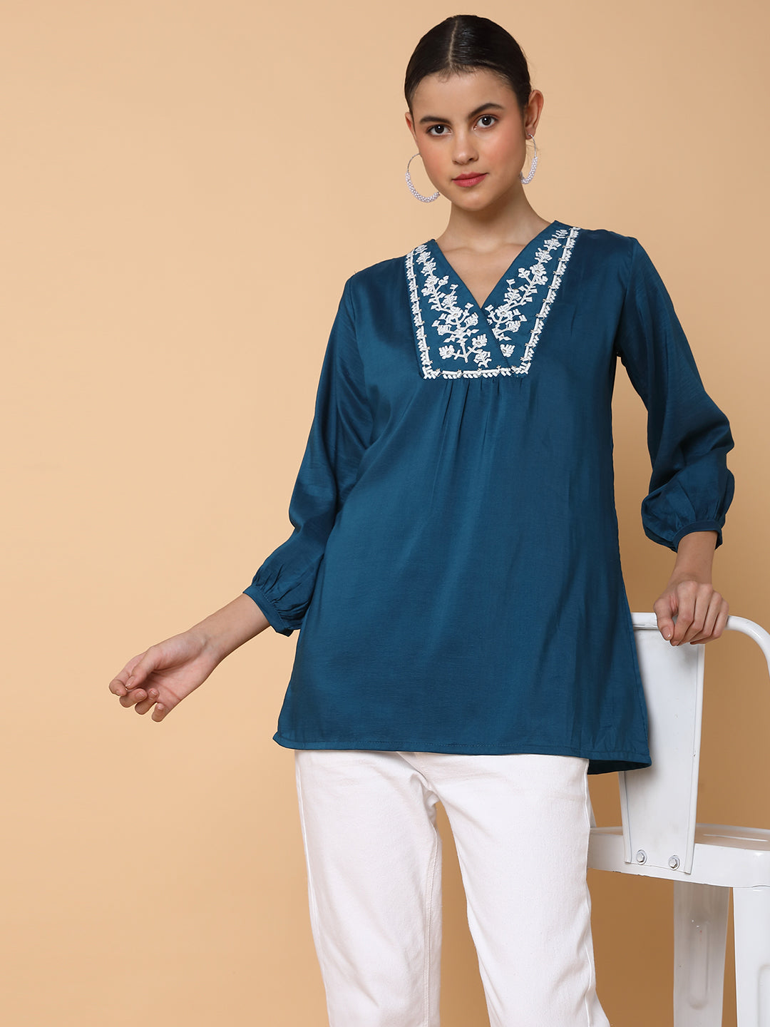 Women Solid Teal A Line Kurti