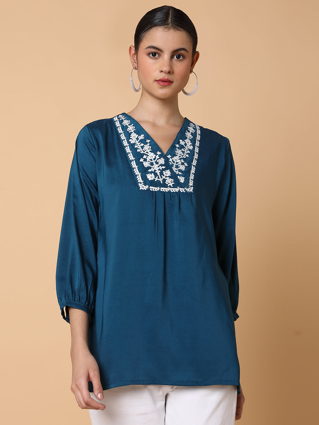 Women Solid Teal A Line Kurti