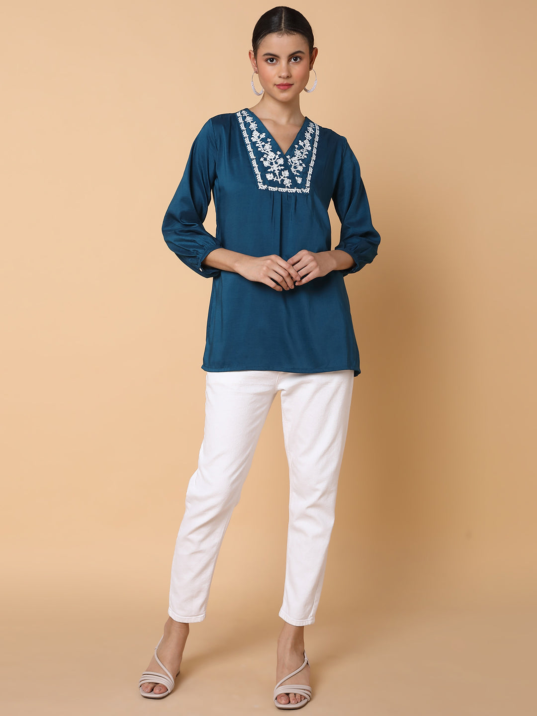 Women Solid Teal A Line Kurti