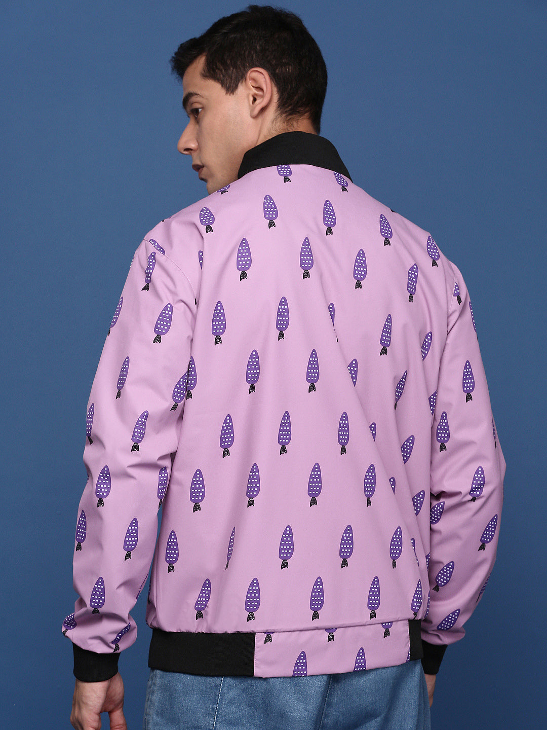 Men Printed Pink Bomber Jacket