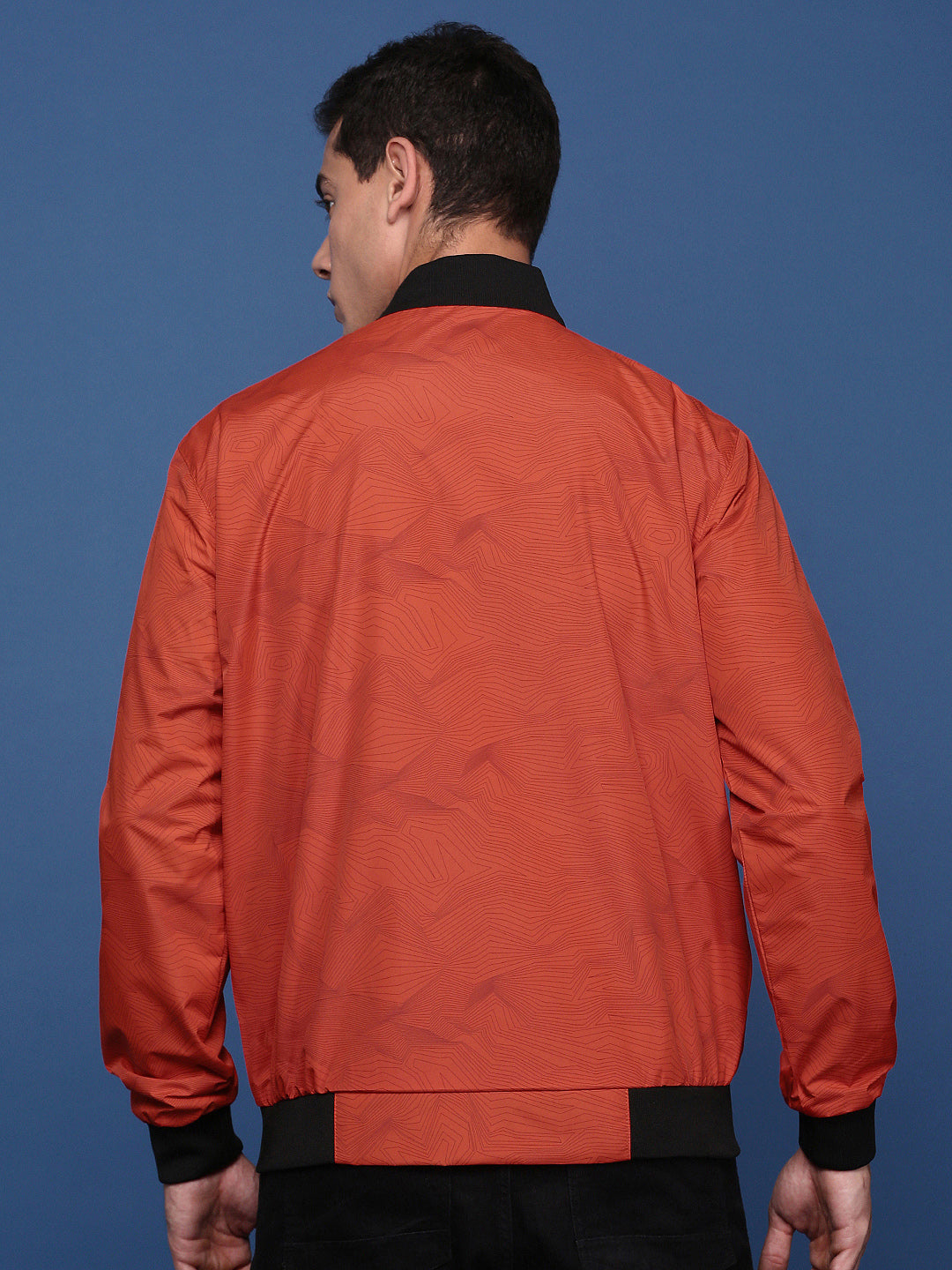 Men Printed Orange Bomber Jacket