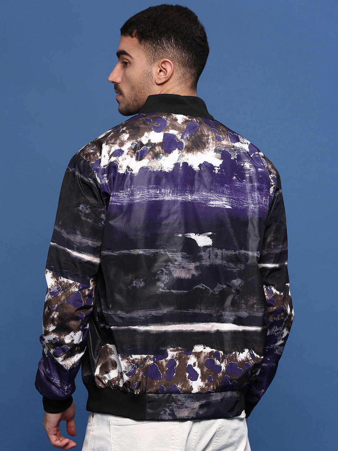 Men Abstract Black Bomber Jacket