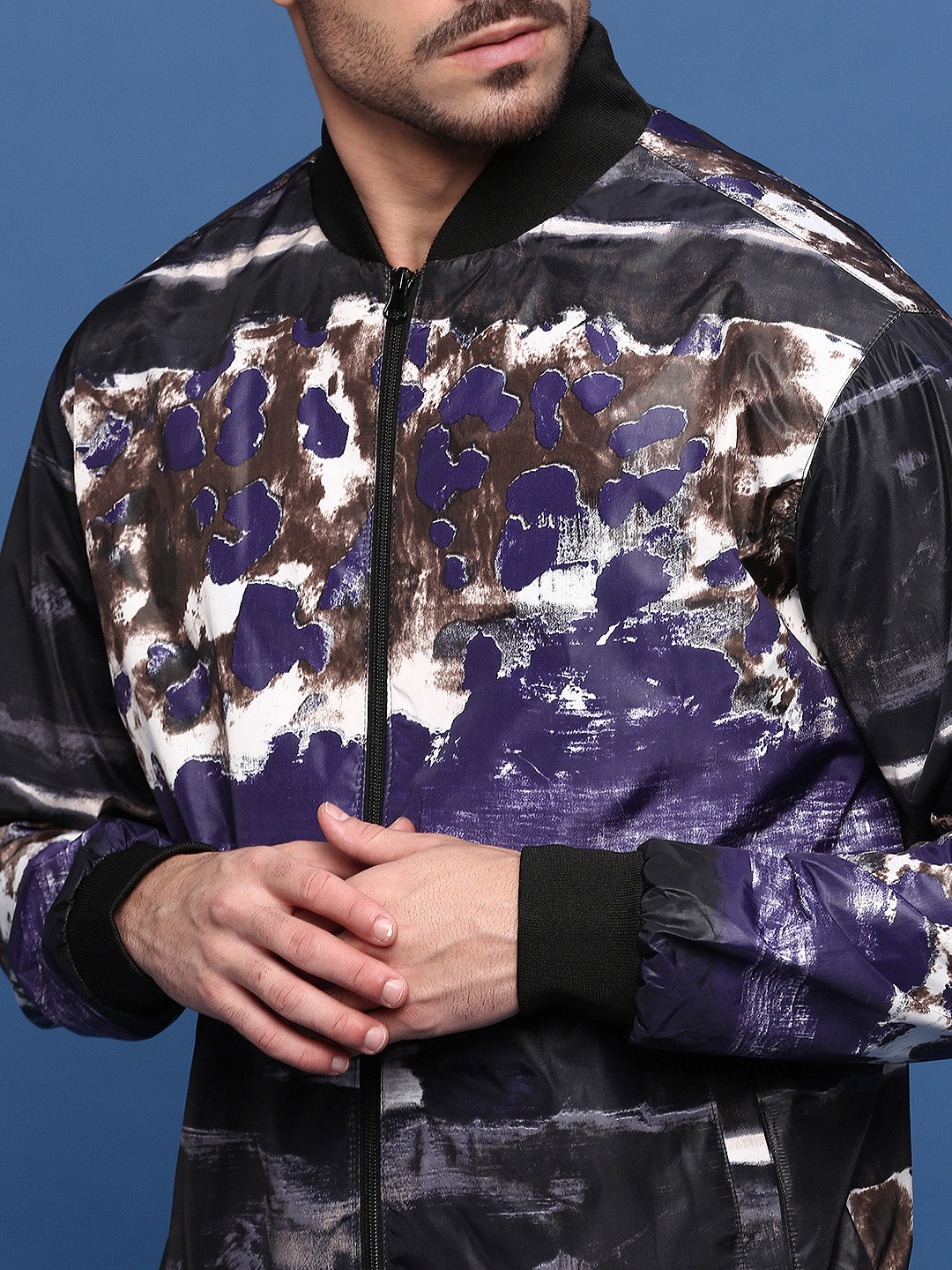 Men Abstract Black Bomber Jacket