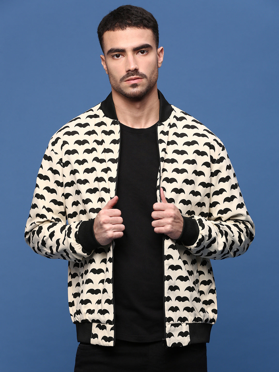 Men Graphic Cream Bomber Jacket