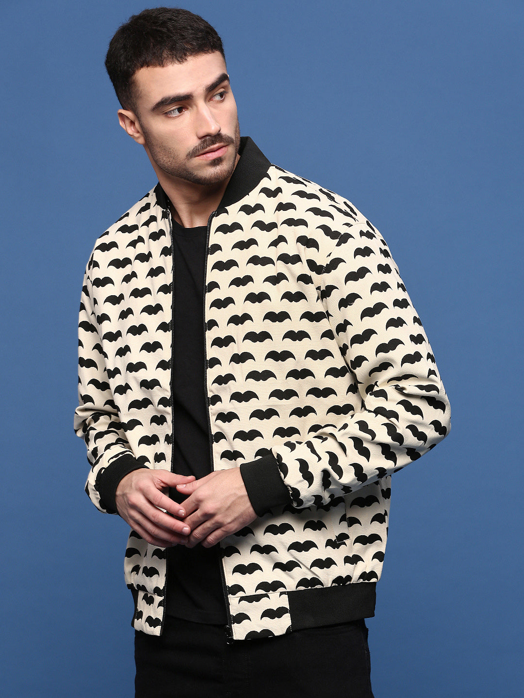 Men Graphic Cream Bomber Jacket