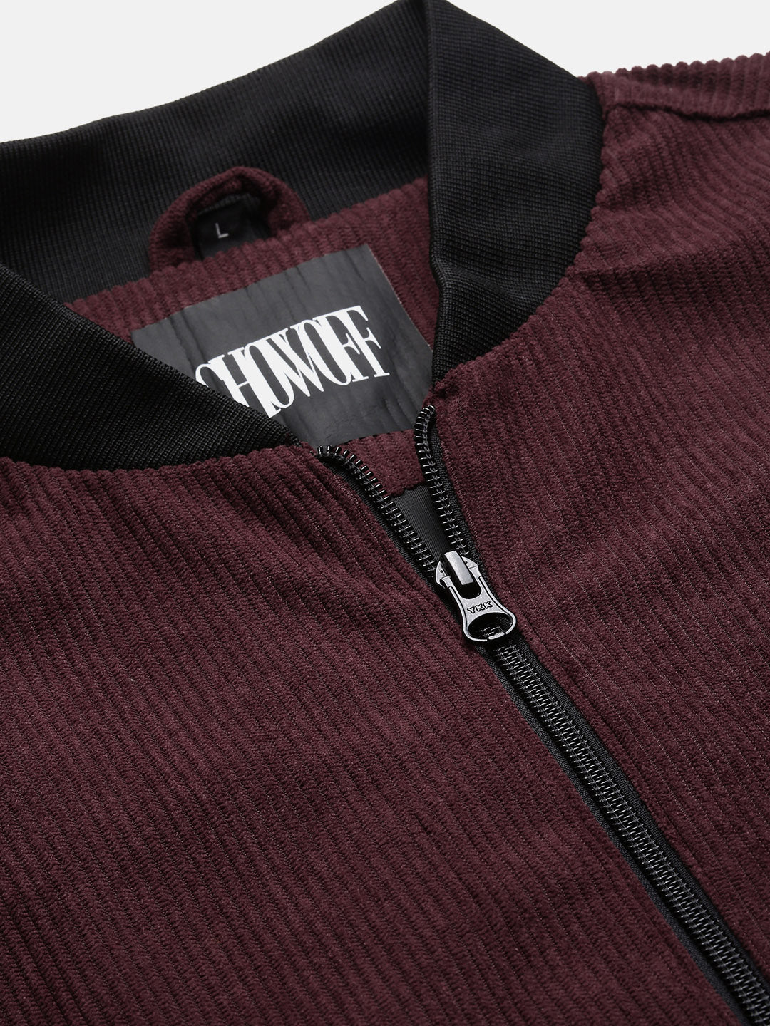 Men Solid Burgundy Bomber Jacket