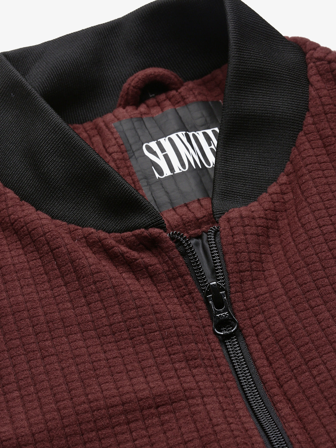 Men Maroon Solid Bomber Jacket