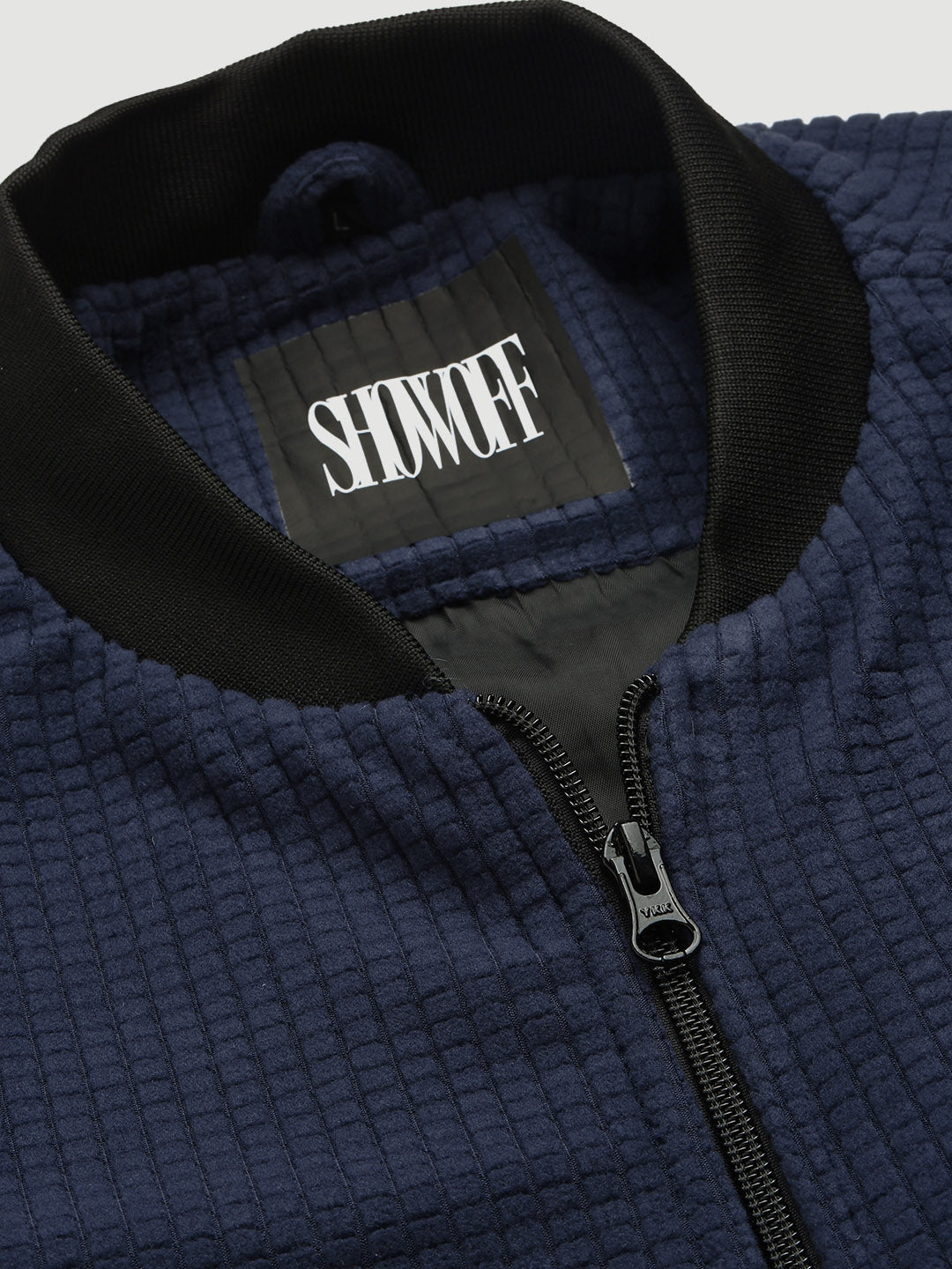 Men Navy Blue Solid Bomber Jacket