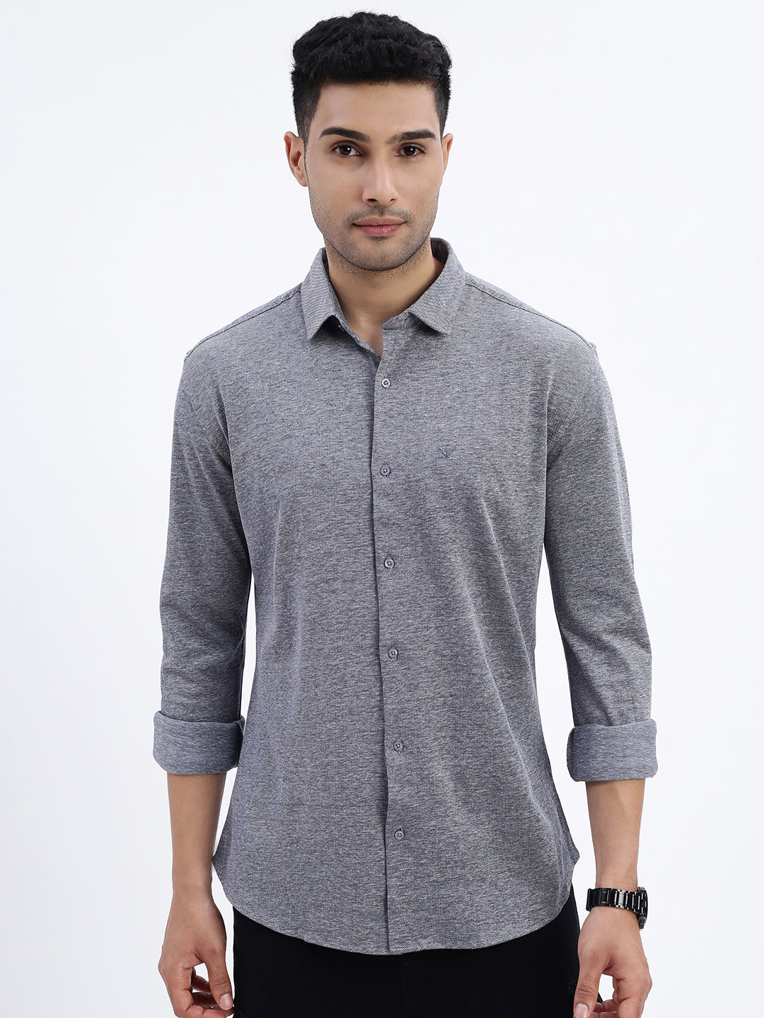 Men Grey Solid Slim Fit Shirt