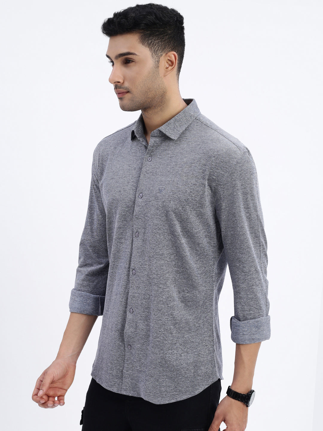 Men Grey Solid Slim Fit Shirt