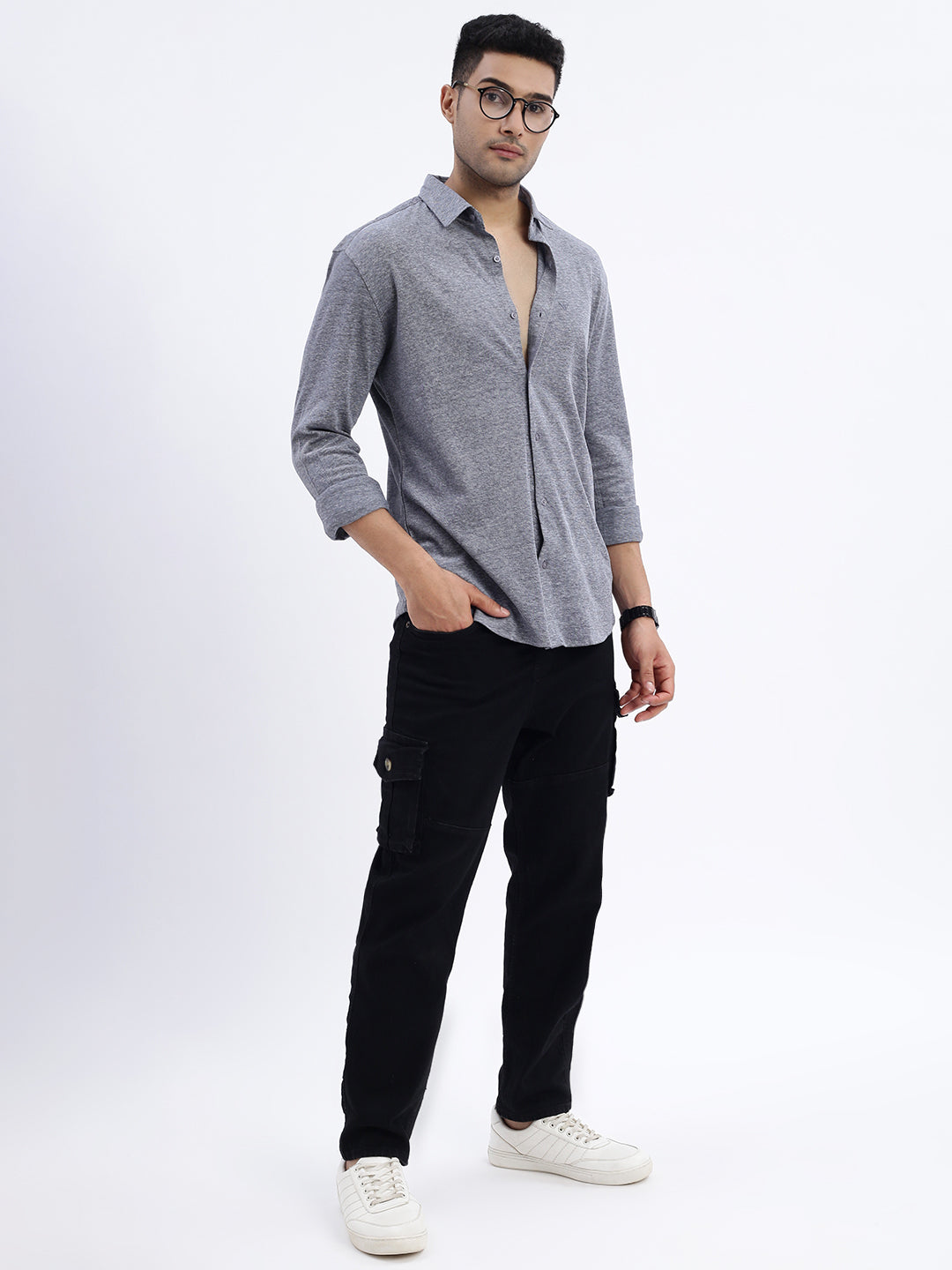 Men Grey Solid Slim Fit Shirt