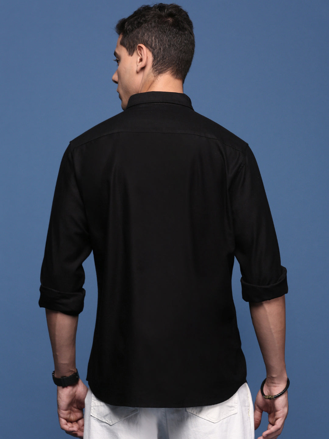 Men Solid Black Slim Fit Shirt
