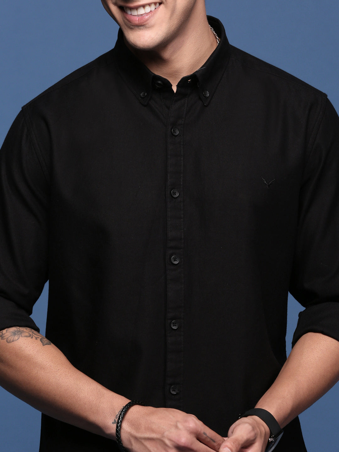 Men Solid Black Slim Fit Shirt