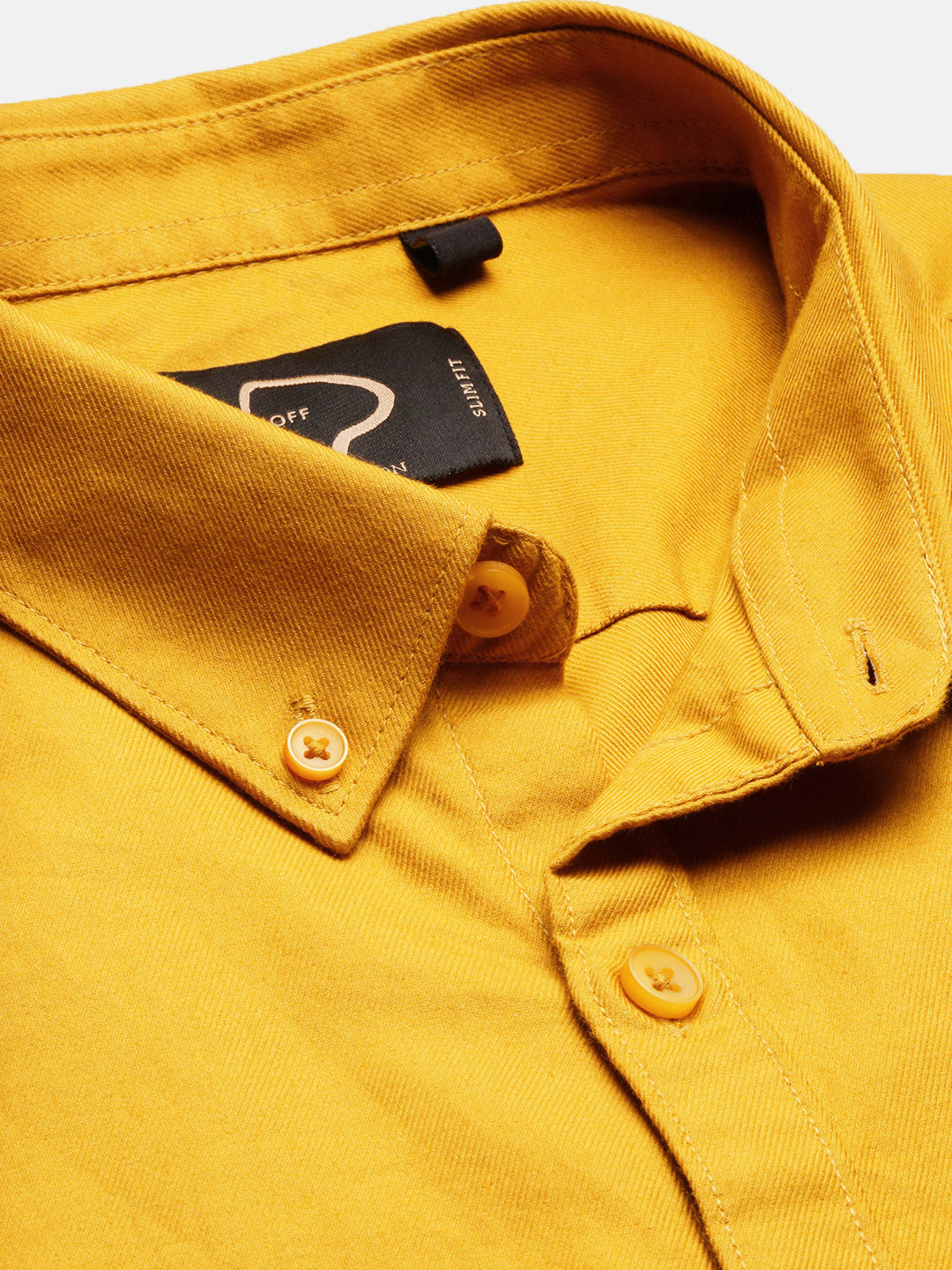 Men Spread Collar Solid Slim Fit Mustard Shirt