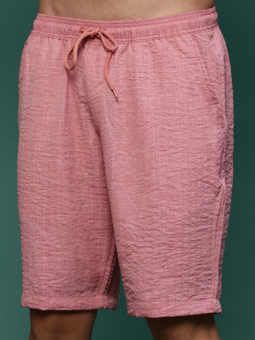 Men Pink Cuban Collar Solid Co Ords Set