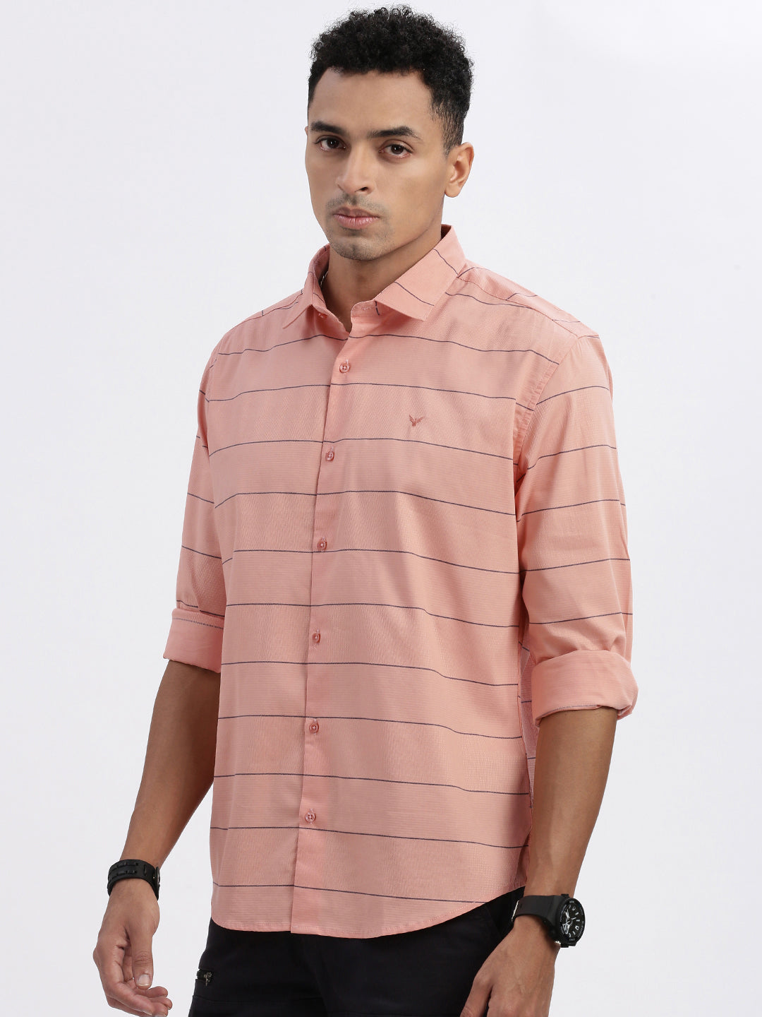 Men Peach Striped Slim Fit Shirt