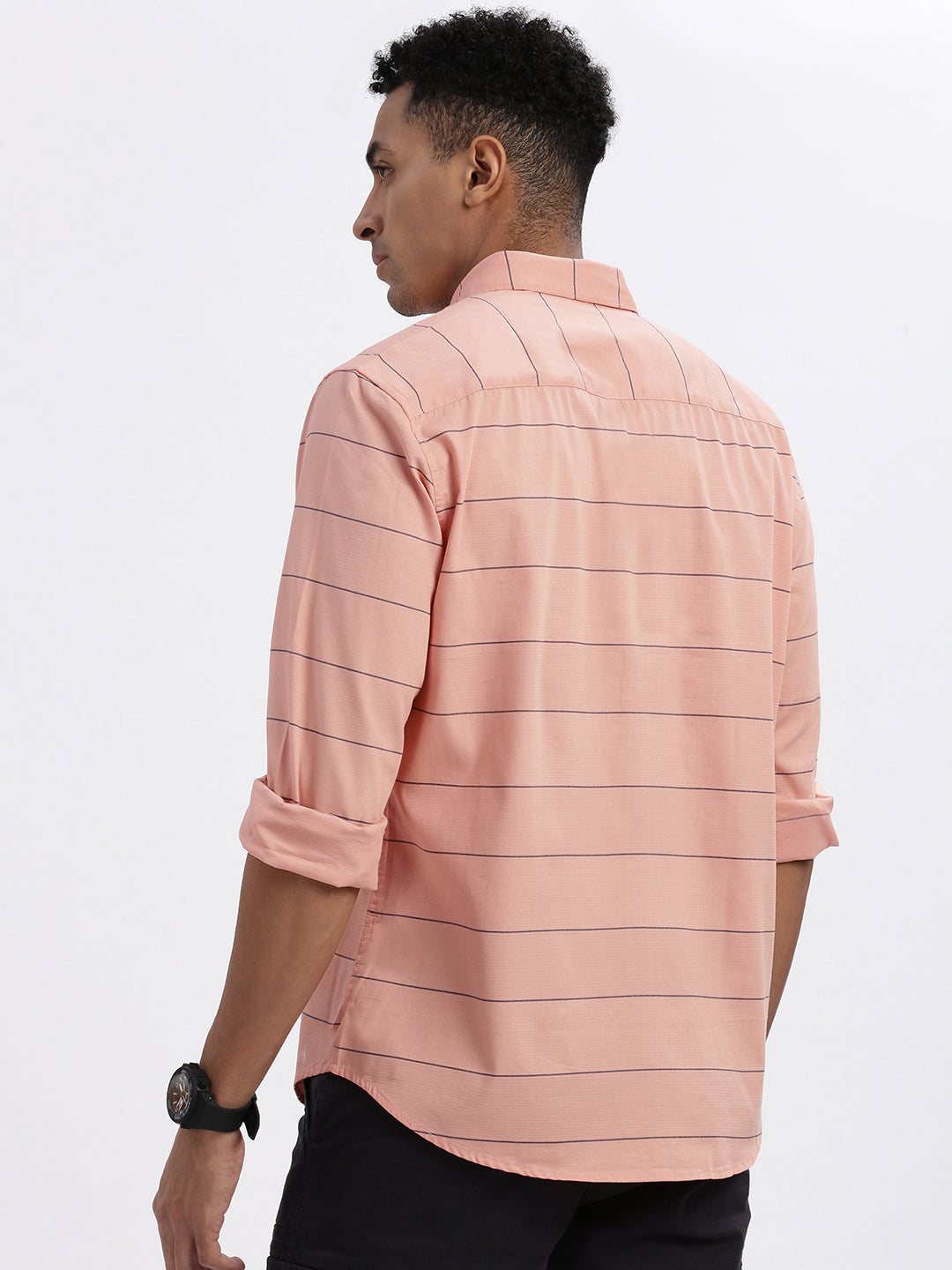 Men Peach Striped Slim Fit Shirt