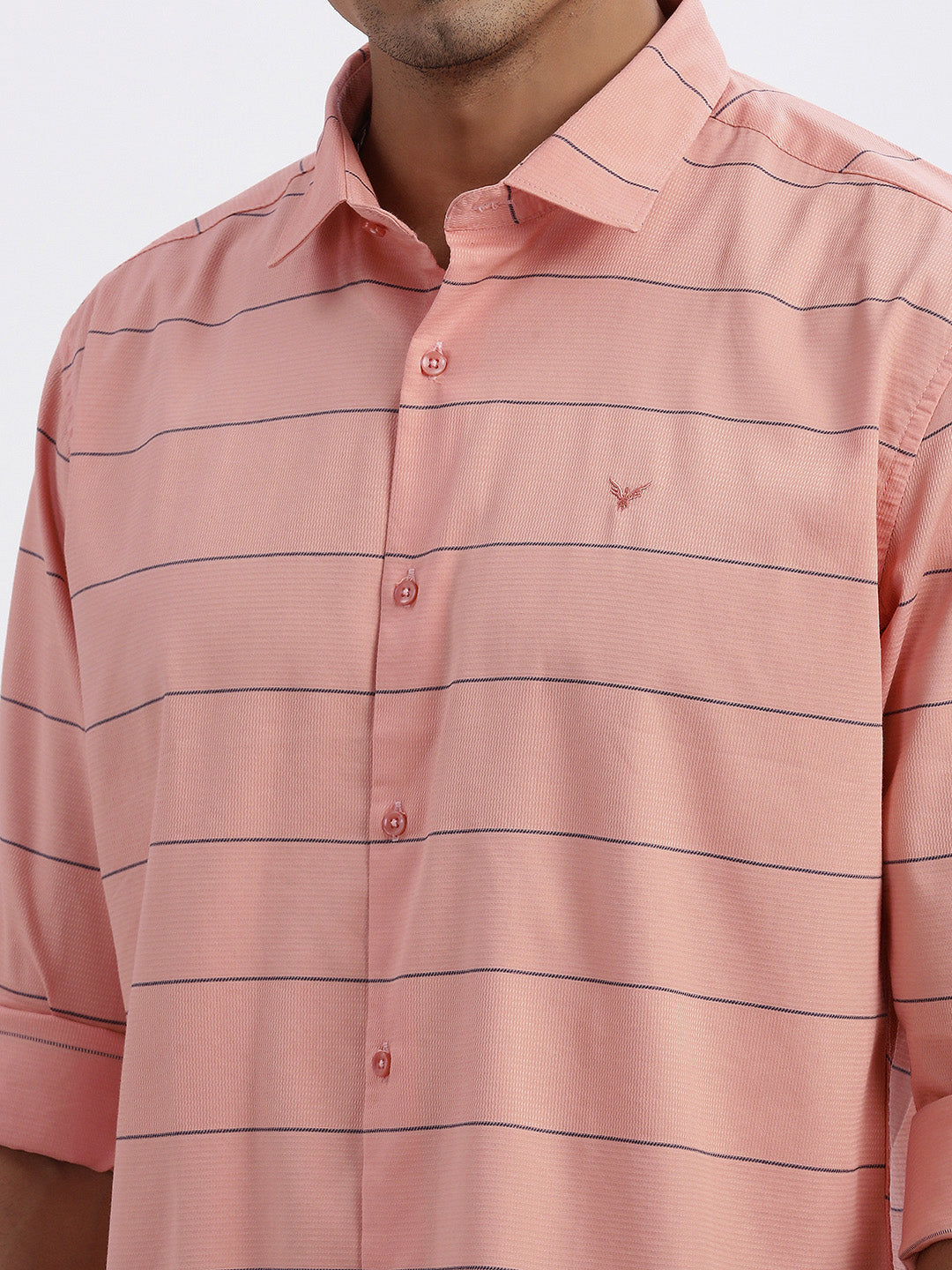 Men Peach Striped Slim Fit Shirt