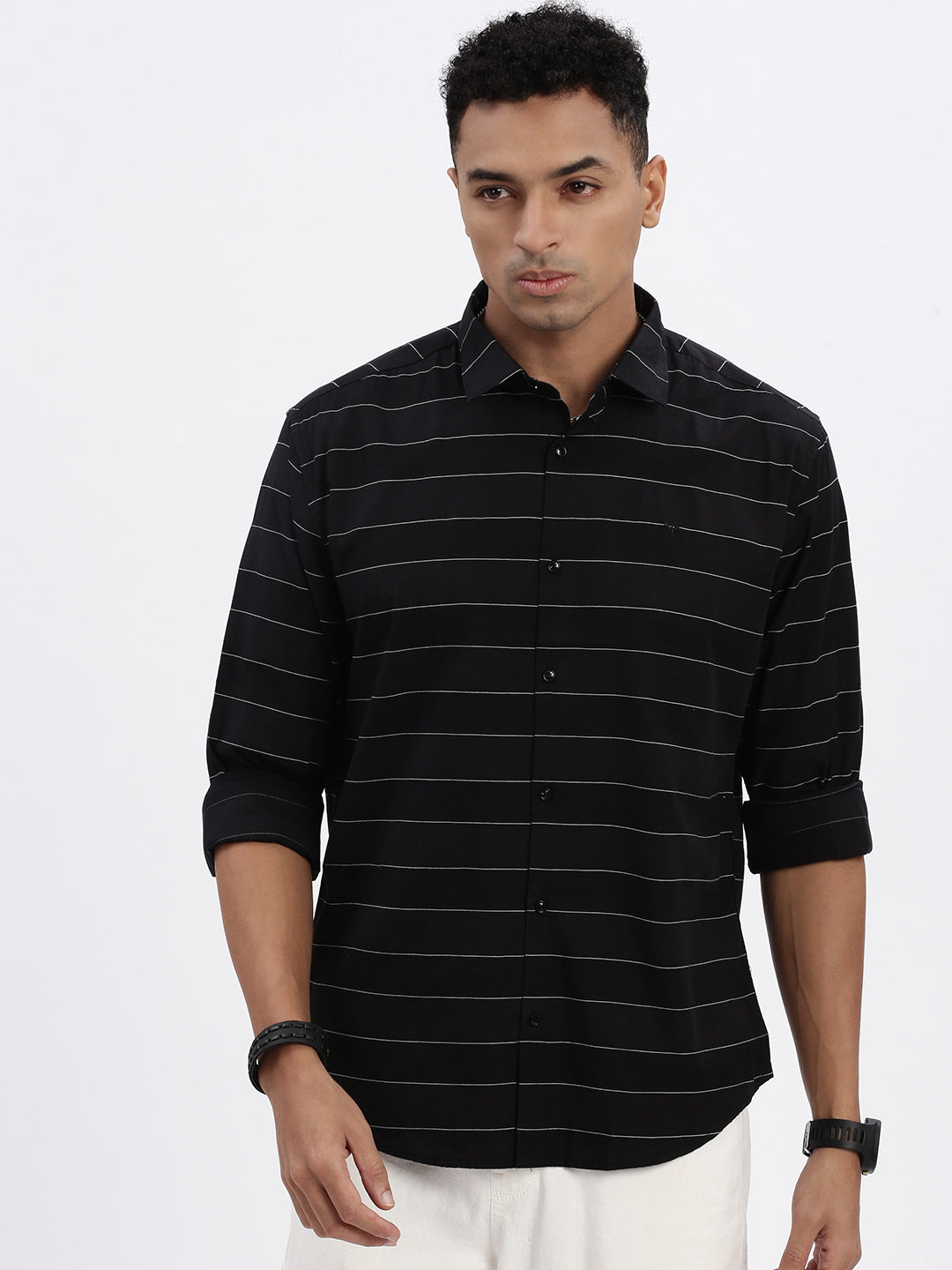 Men Black Striped Slim Fit Shirt