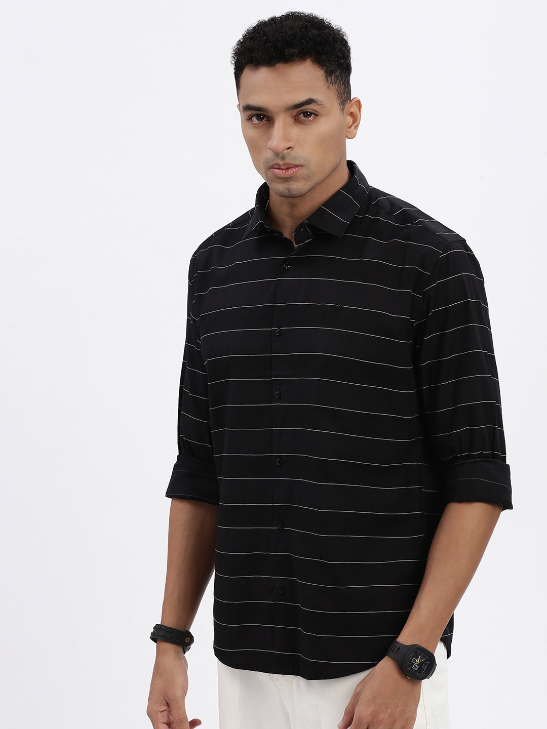 Men Black Striped Slim Fit Shirt