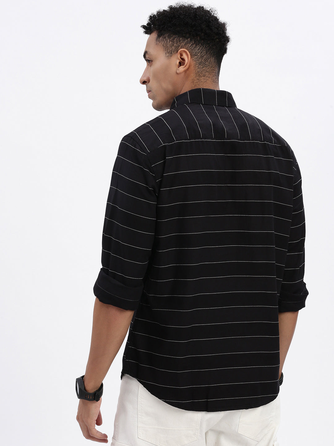 Men Black Striped Slim Fit Shirt