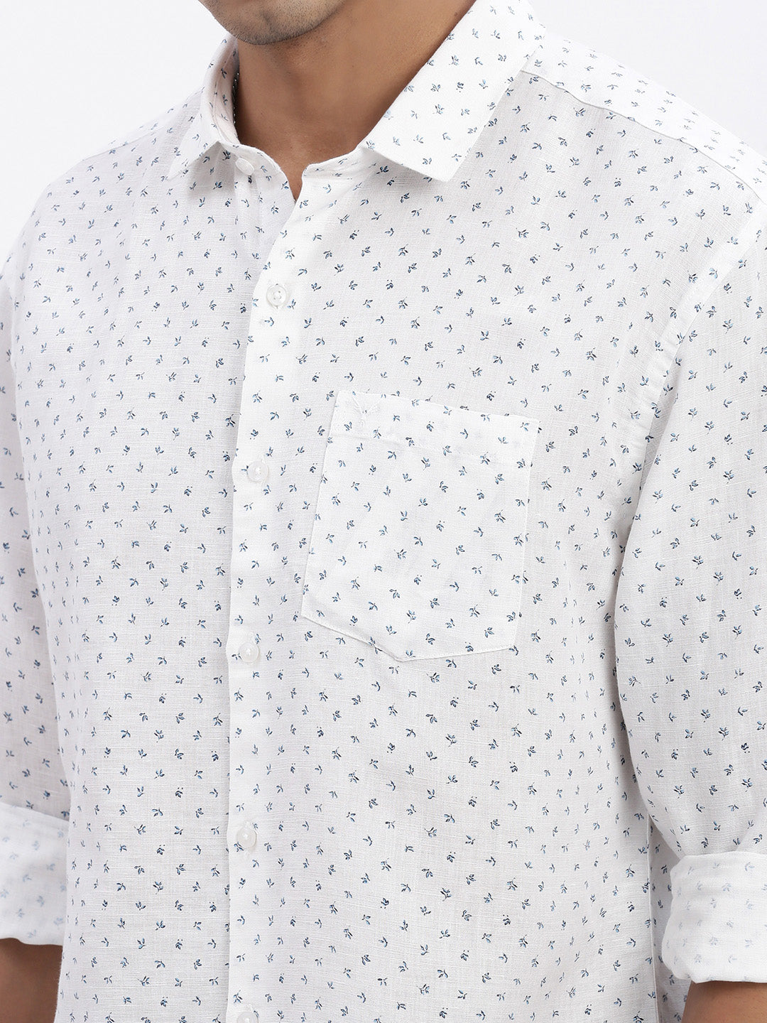 Men White Micro Print Slim Fit Shirt