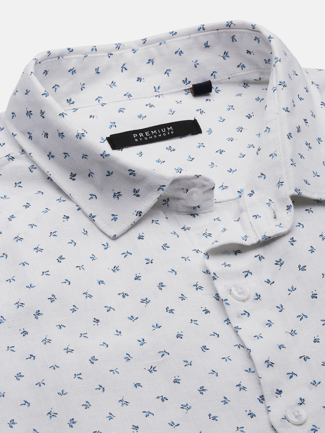 Men White Micro Print Slim Fit Shirt