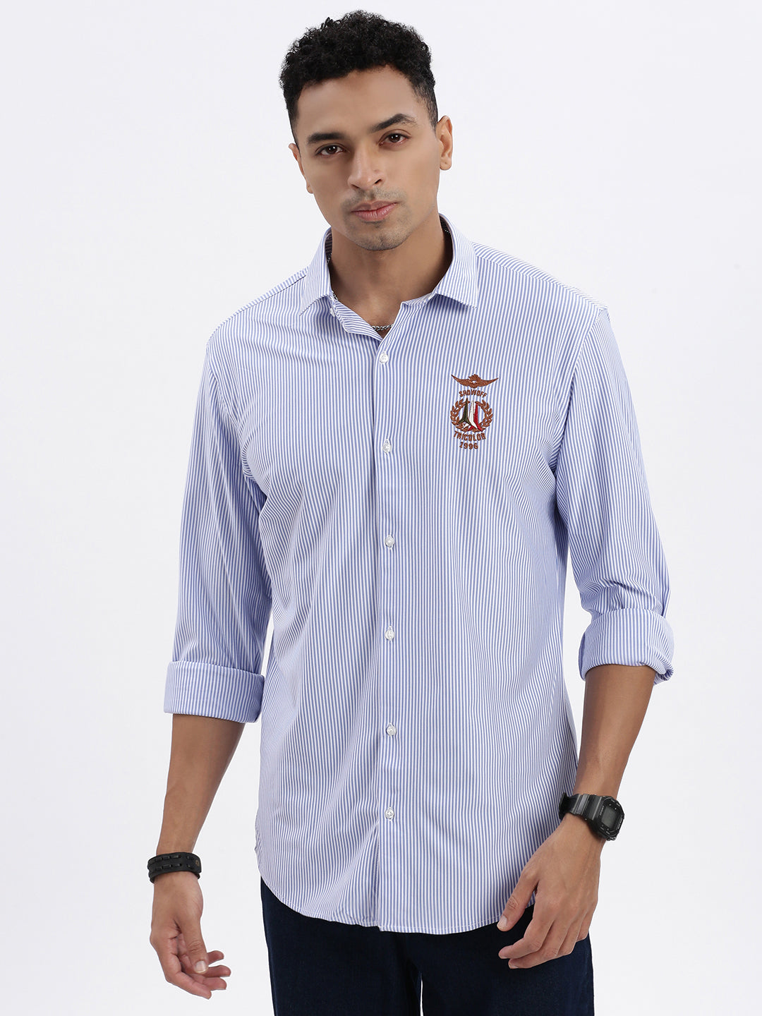 Men Blue Striped Slim Fit Shirt