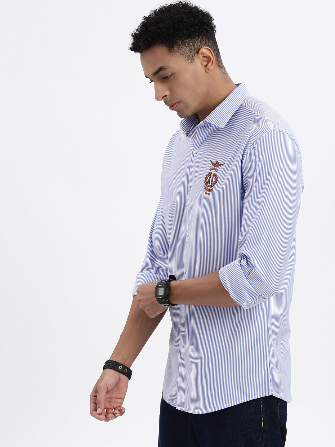 Men Blue Striped Slim Fit Shirt