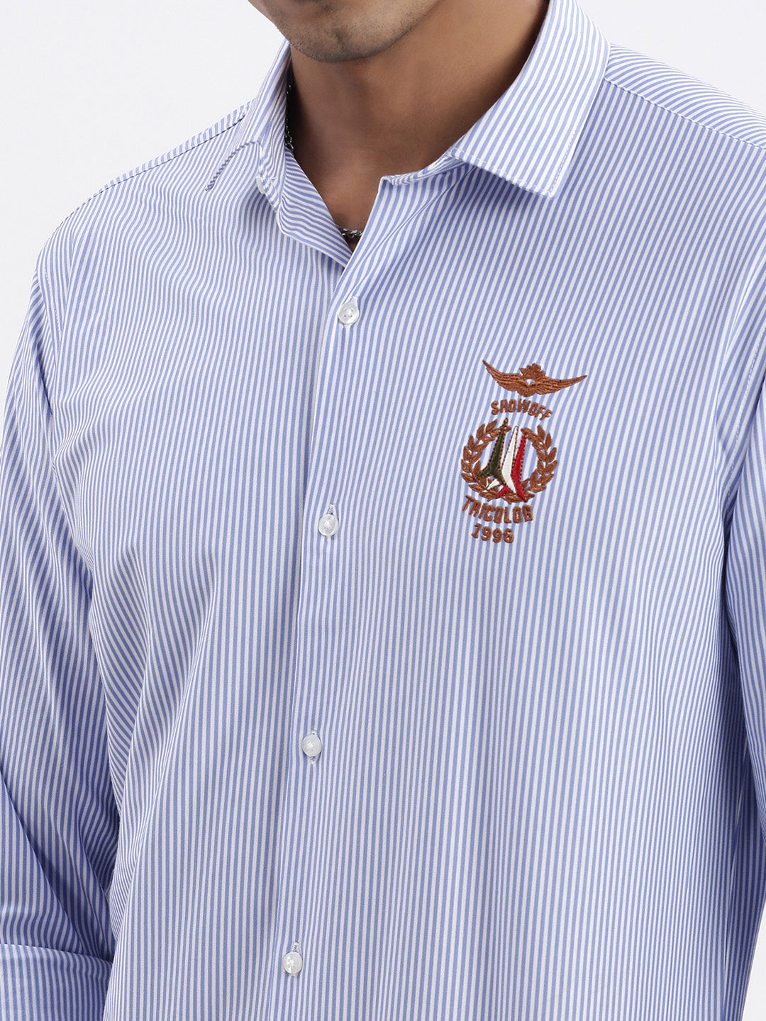 Men Blue Striped Slim Fit Shirt