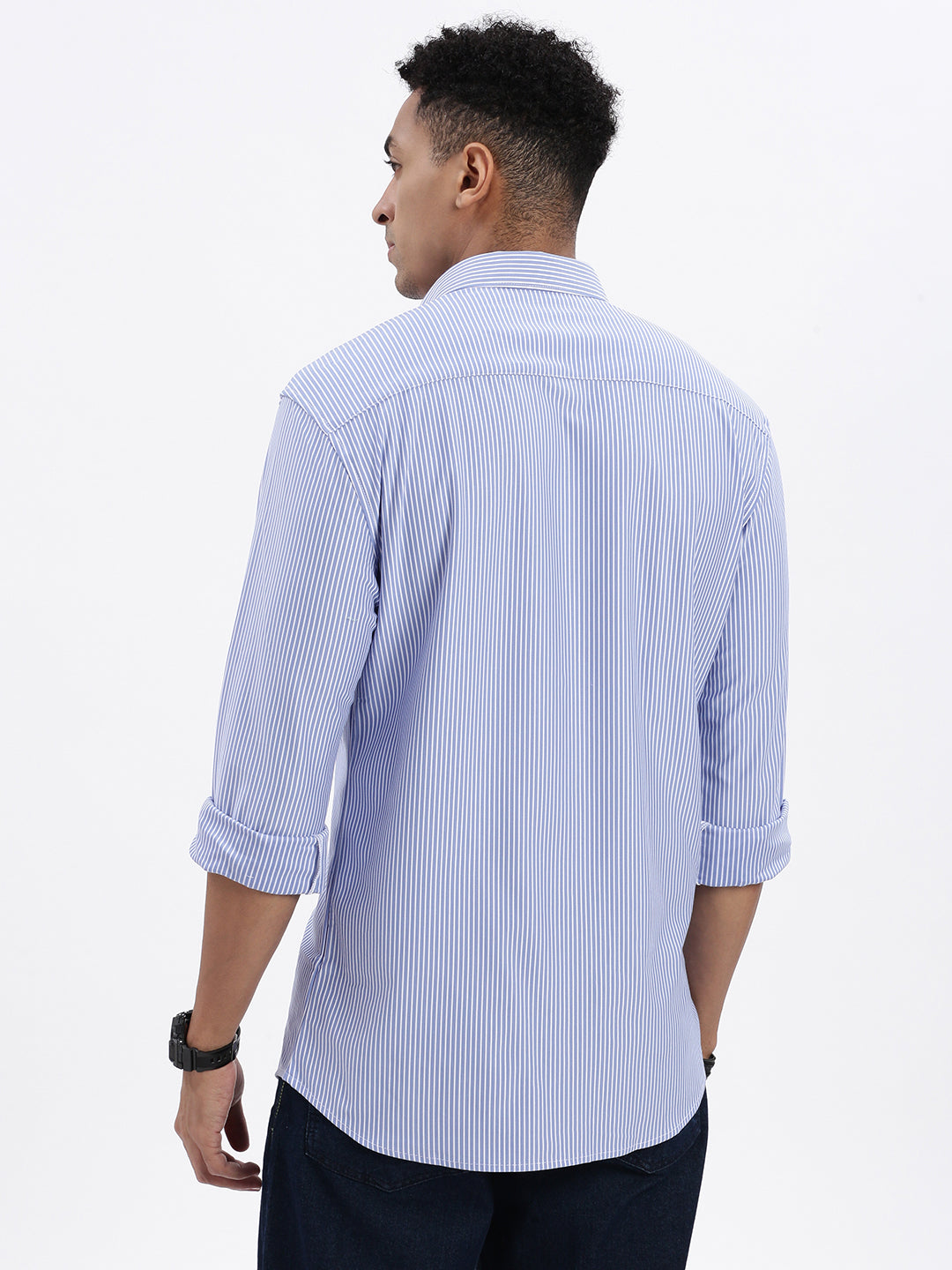 Men Blue Striped Slim Fit Shirt