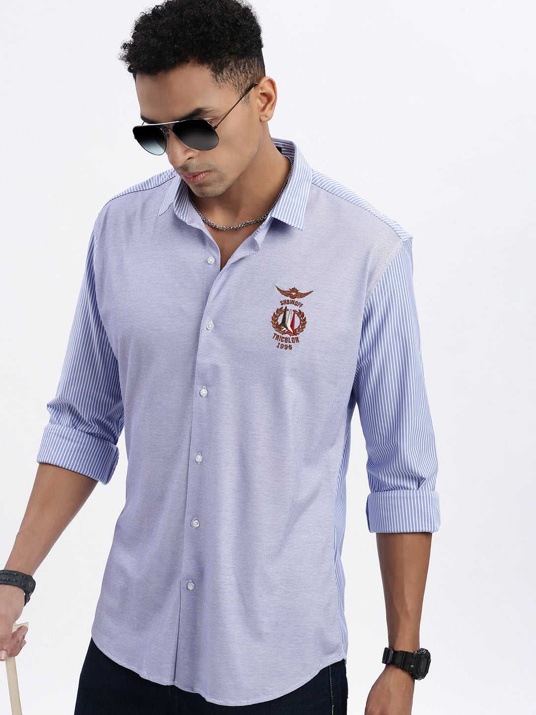 Men Blue Striped Slim Fit Shirt