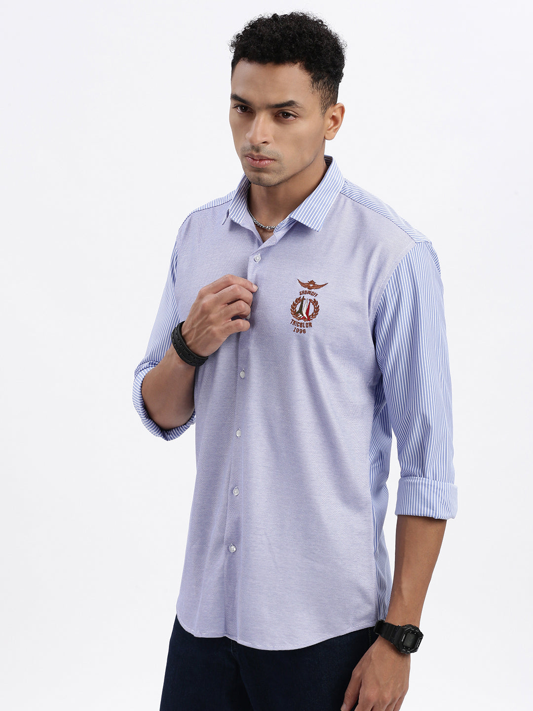 Men Blue Striped Slim Fit Shirt