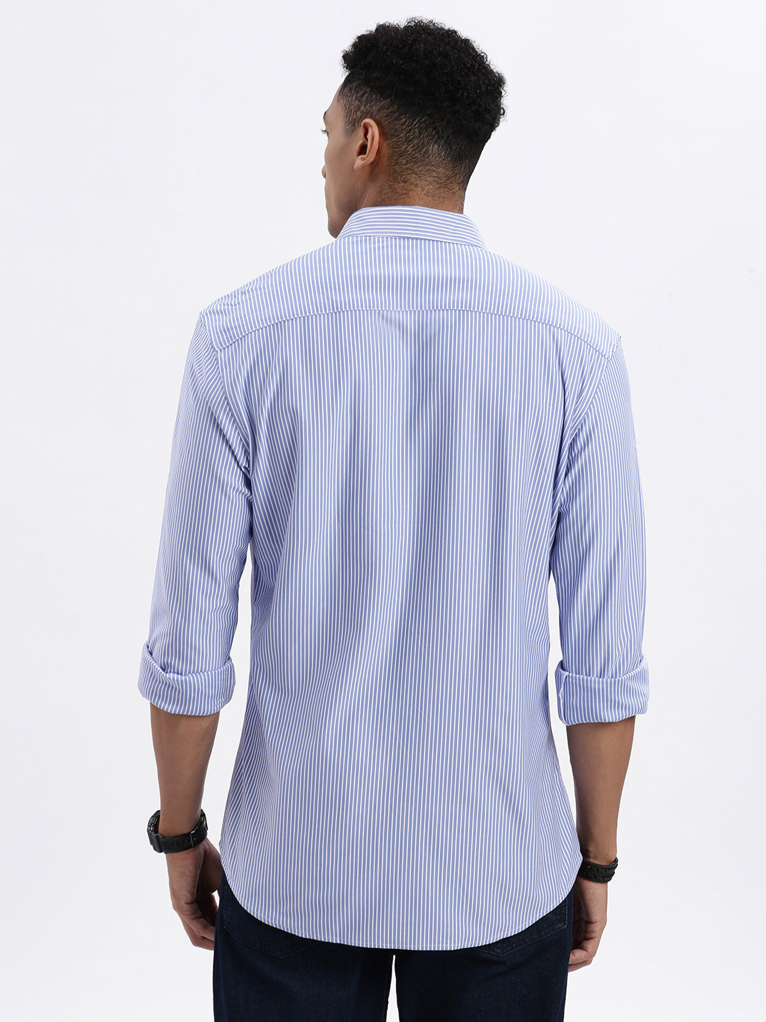 Men Blue Striped Slim Fit Shirt