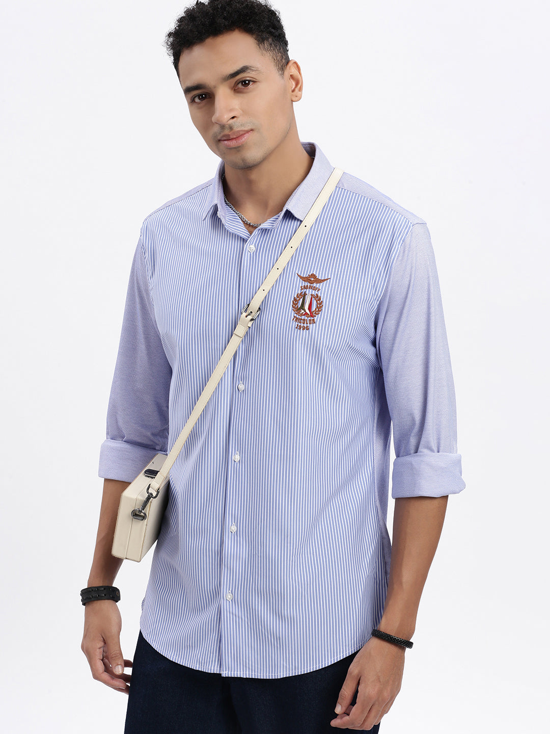 Men Blue Striped Slim Fit Shirt