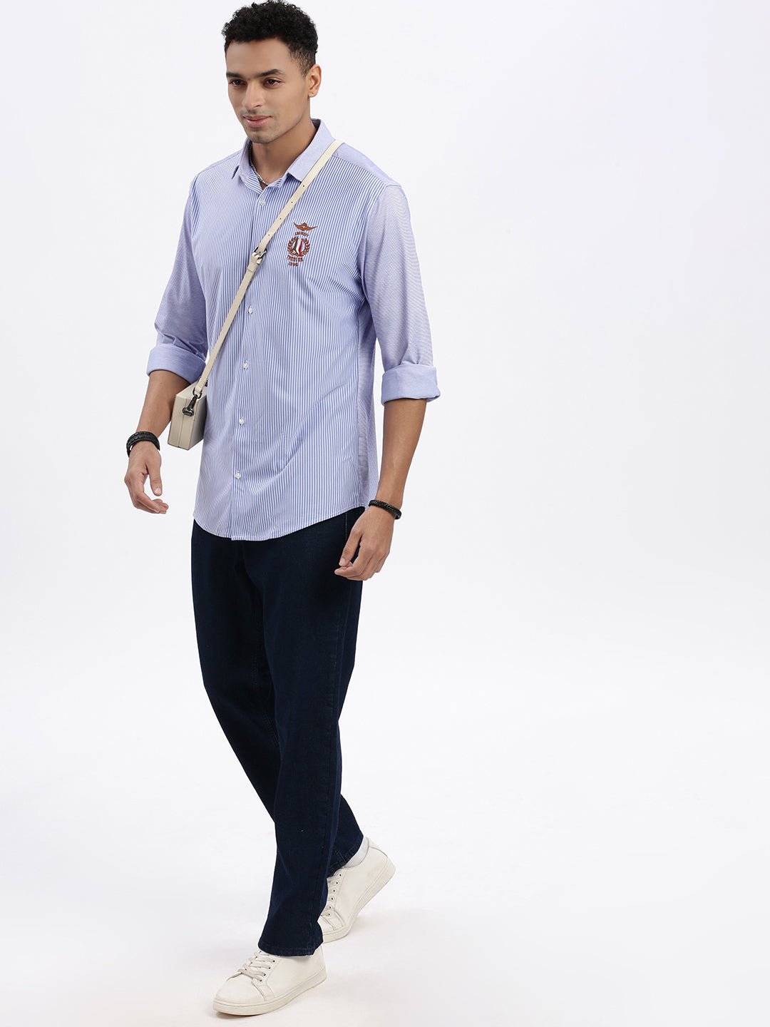 Men Blue Striped Slim Fit Shirt